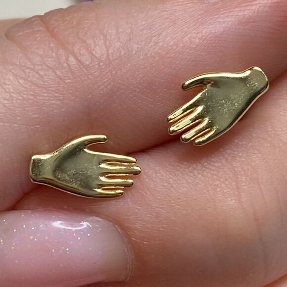 💛 New Gold 925 Open Hand Stud Earrings - Picture 3 of 3